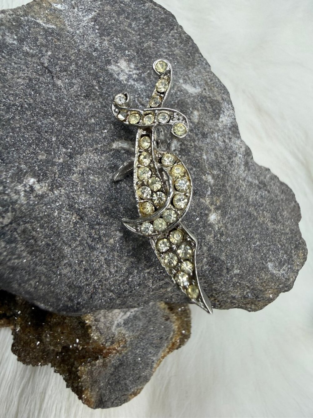 Vintage Rhinestone Masonic Shriner Scimitar Brooch Pin .5" X 1.5"